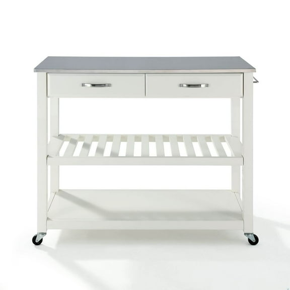 Crosley 2 Drawer Stainless Steel Top Kitchen Cart in White