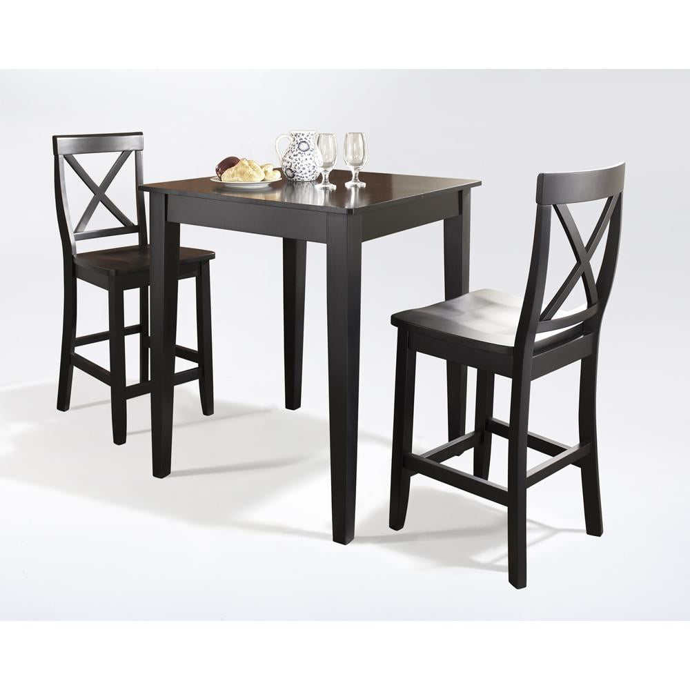 Elegant 3-Piece Black Pub Dining Set with X-Back Hardwood Chairs