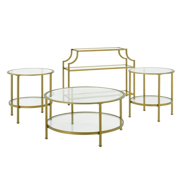 Crosley Aimee 4Pc Coffee Table Set Soft Gold - Console, Coffee, & 2 End Tables