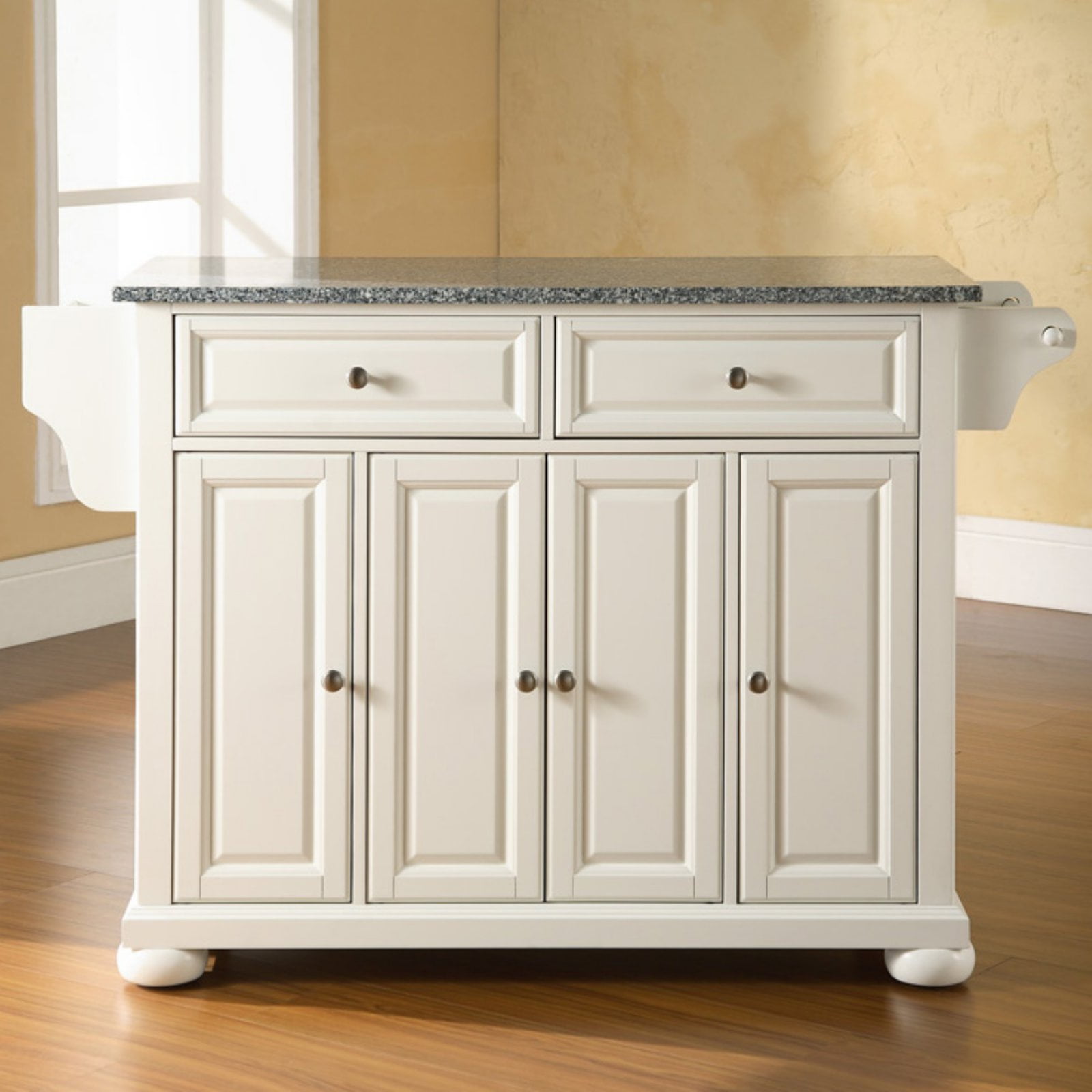 Alexandria White Kitchen Island with Gray Granite Top