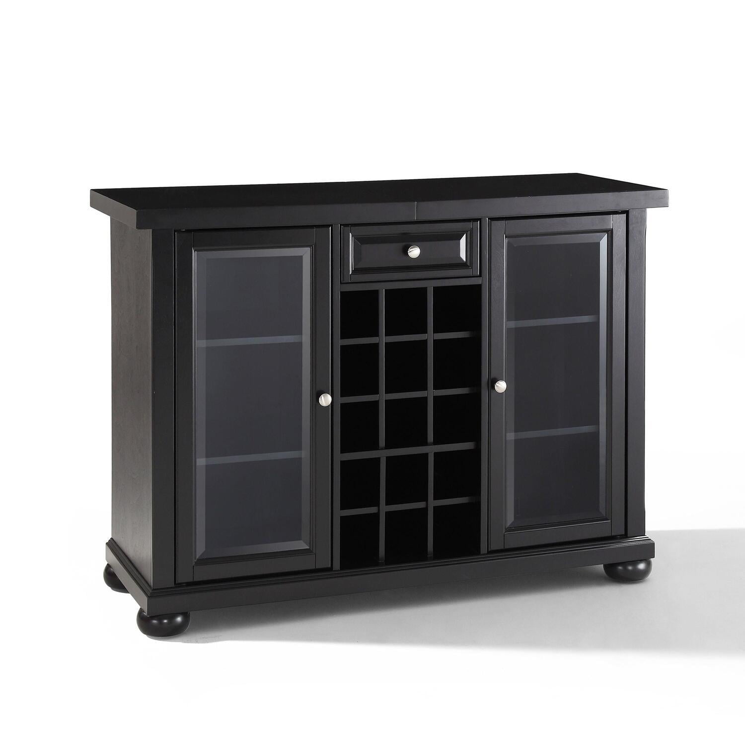 Alexandria Classic Black Sliding Top Bar Cabinet with Beveled Glass