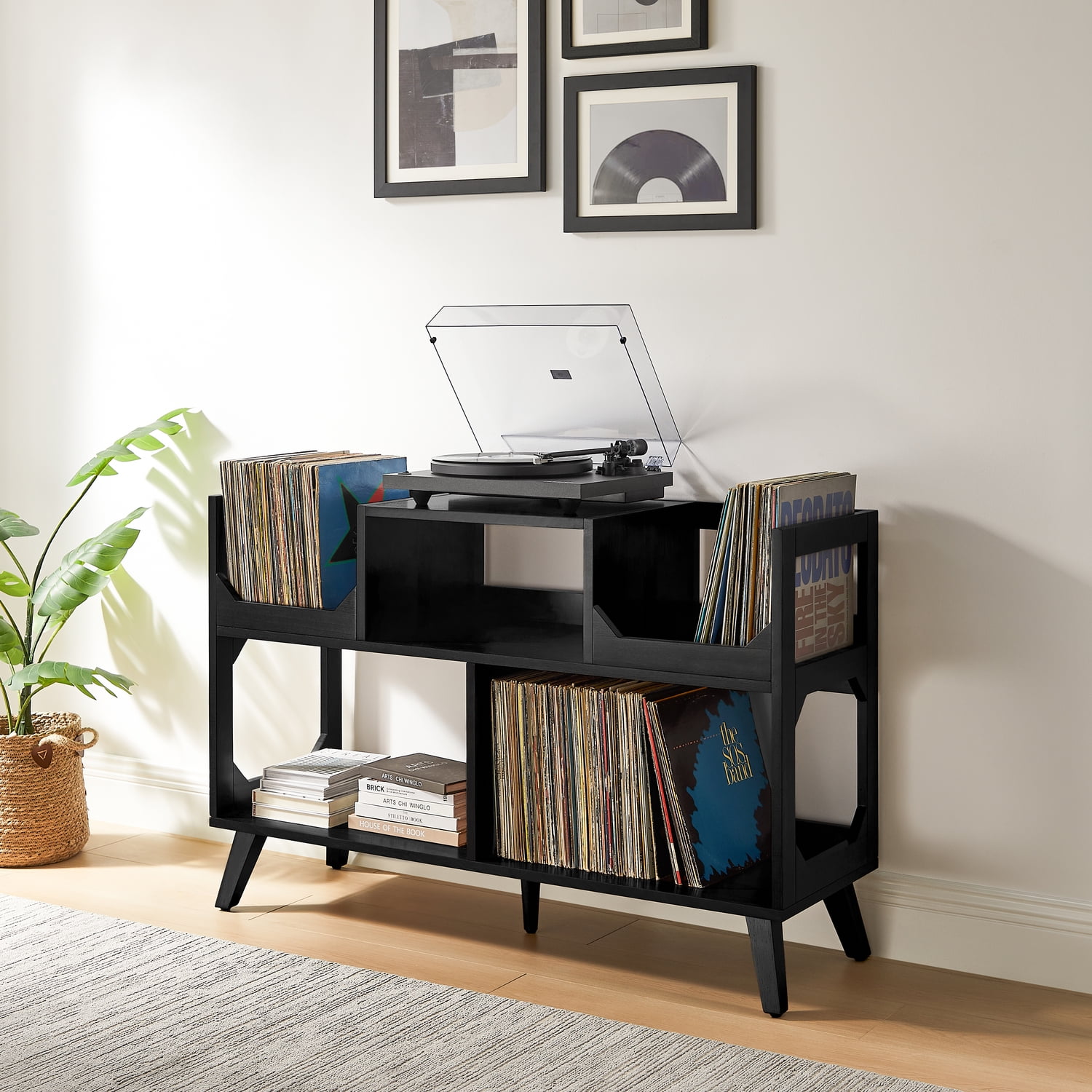 Crosley Furniture Asheville Large Record Storage Console in Black ...