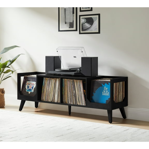 Crosley Furniture Asheville Low Record Storage Console Black