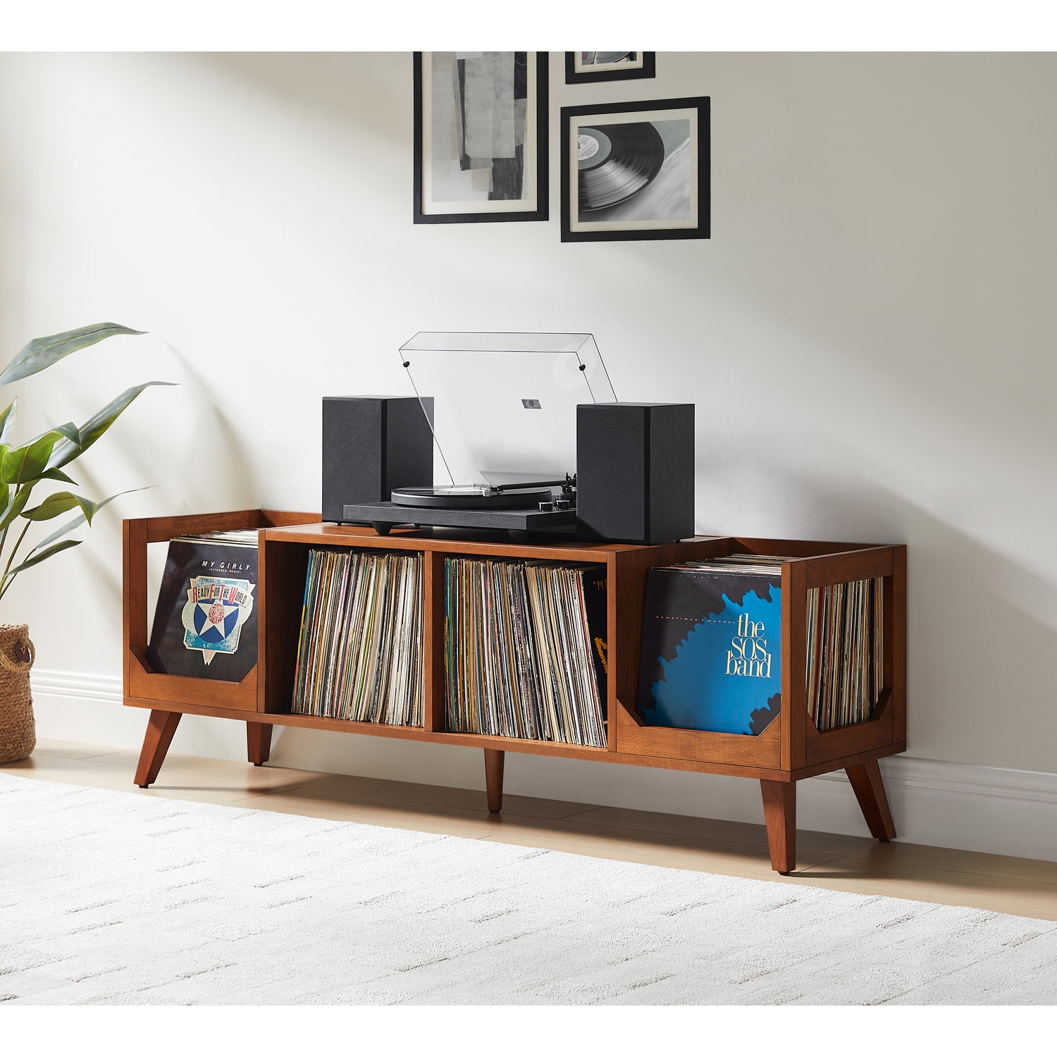 Crosley Furniture Asheville Low Record Storage Console Walnut