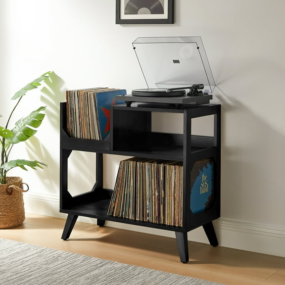 Crosley Furniture Asheville Medium Record Storage Console Black