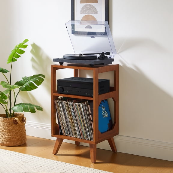 Crosley Furniture Asheville Small Record Player Stand With Vinyl Storage Walnut