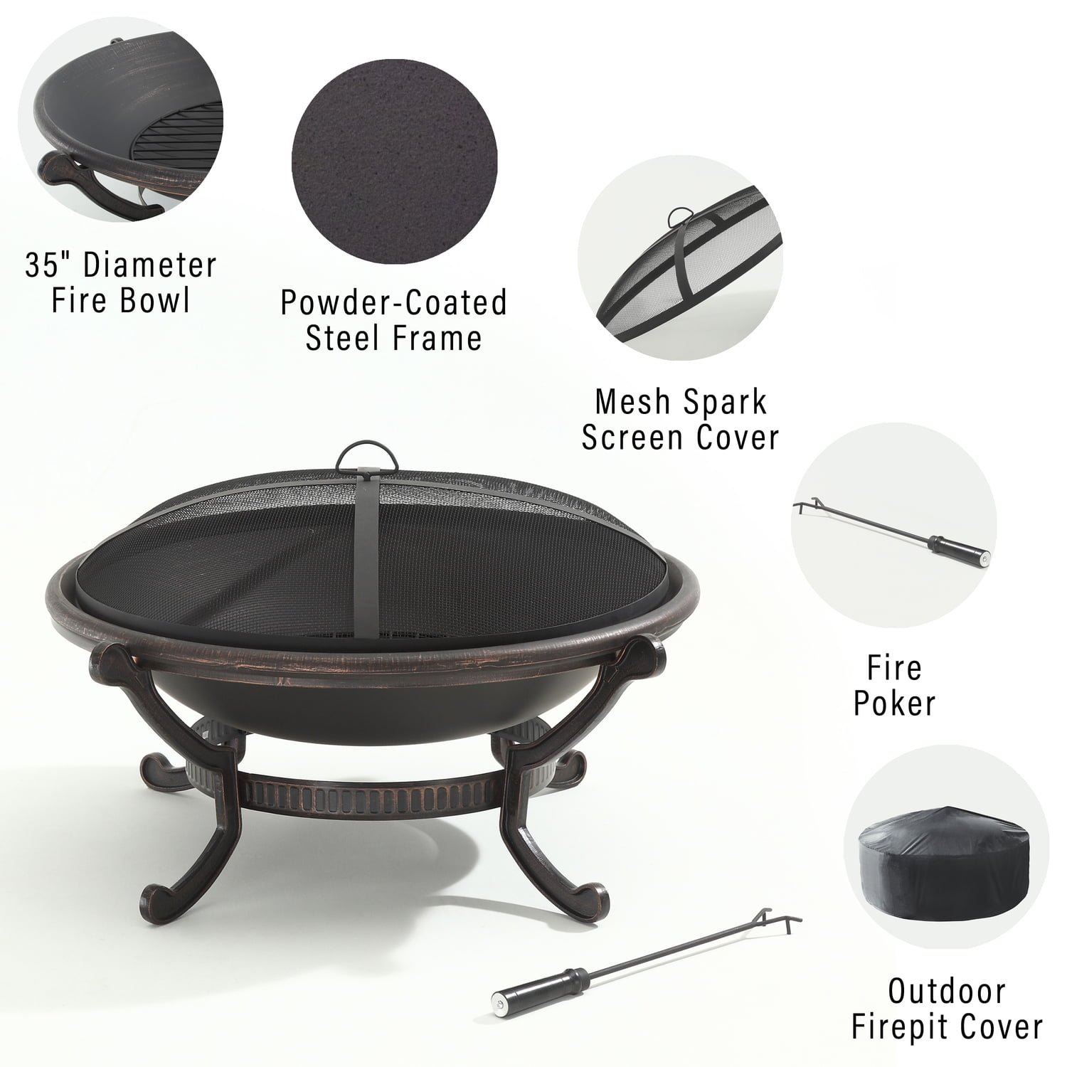 Ashland Black Cast Iron Fire Pit with Mesh Guard