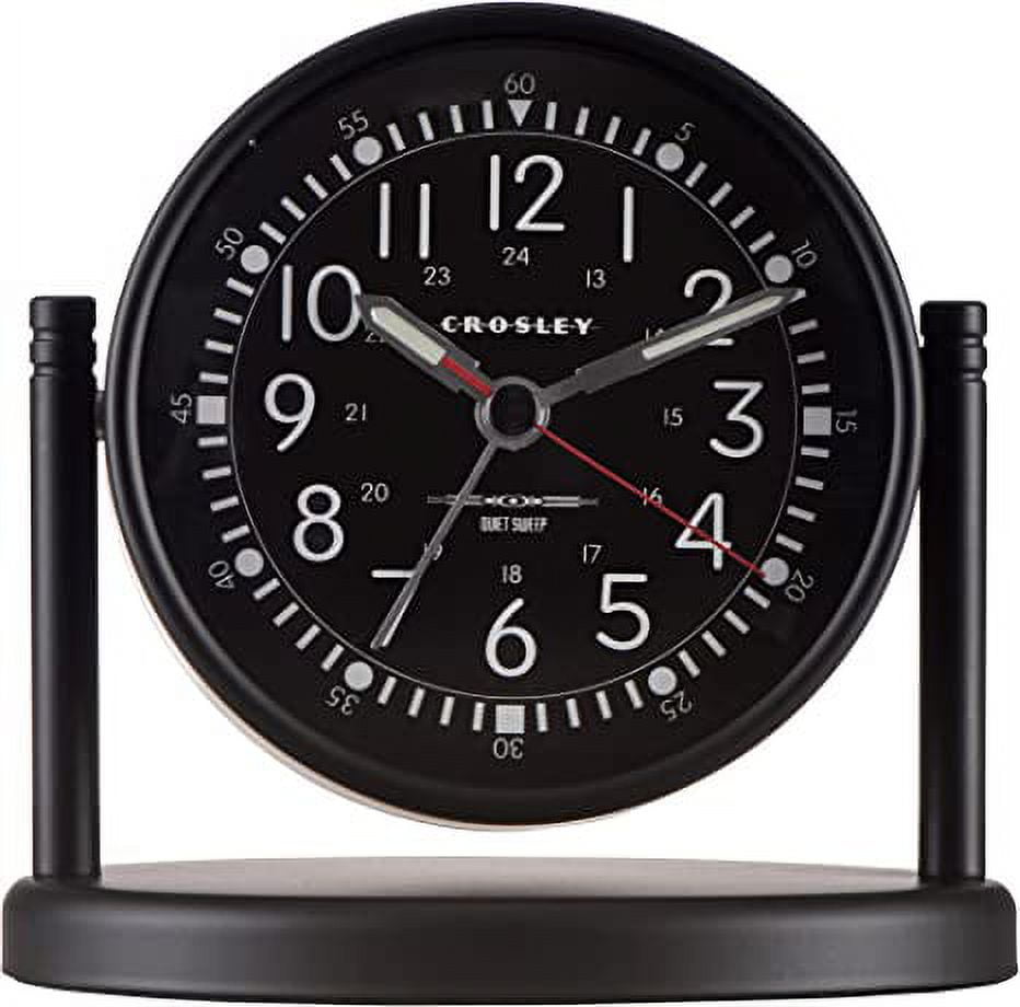 Crosley AviatorStyle Metal Pedestal Alarm Clock with QuietSweep Technology