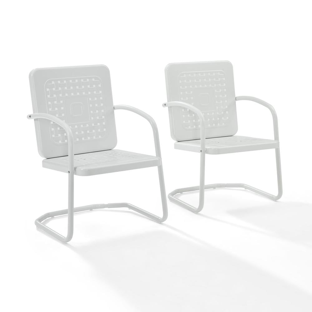 White Steel Mid Century Modern Outdoor C Spring Chairs, Set of 2