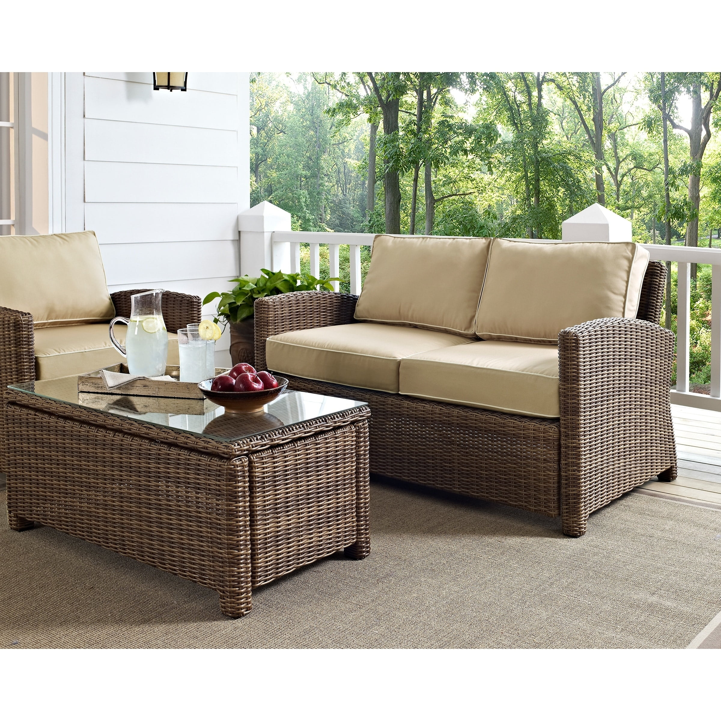 Sand and Brown Wicker Lawson Outdoor Loveseat