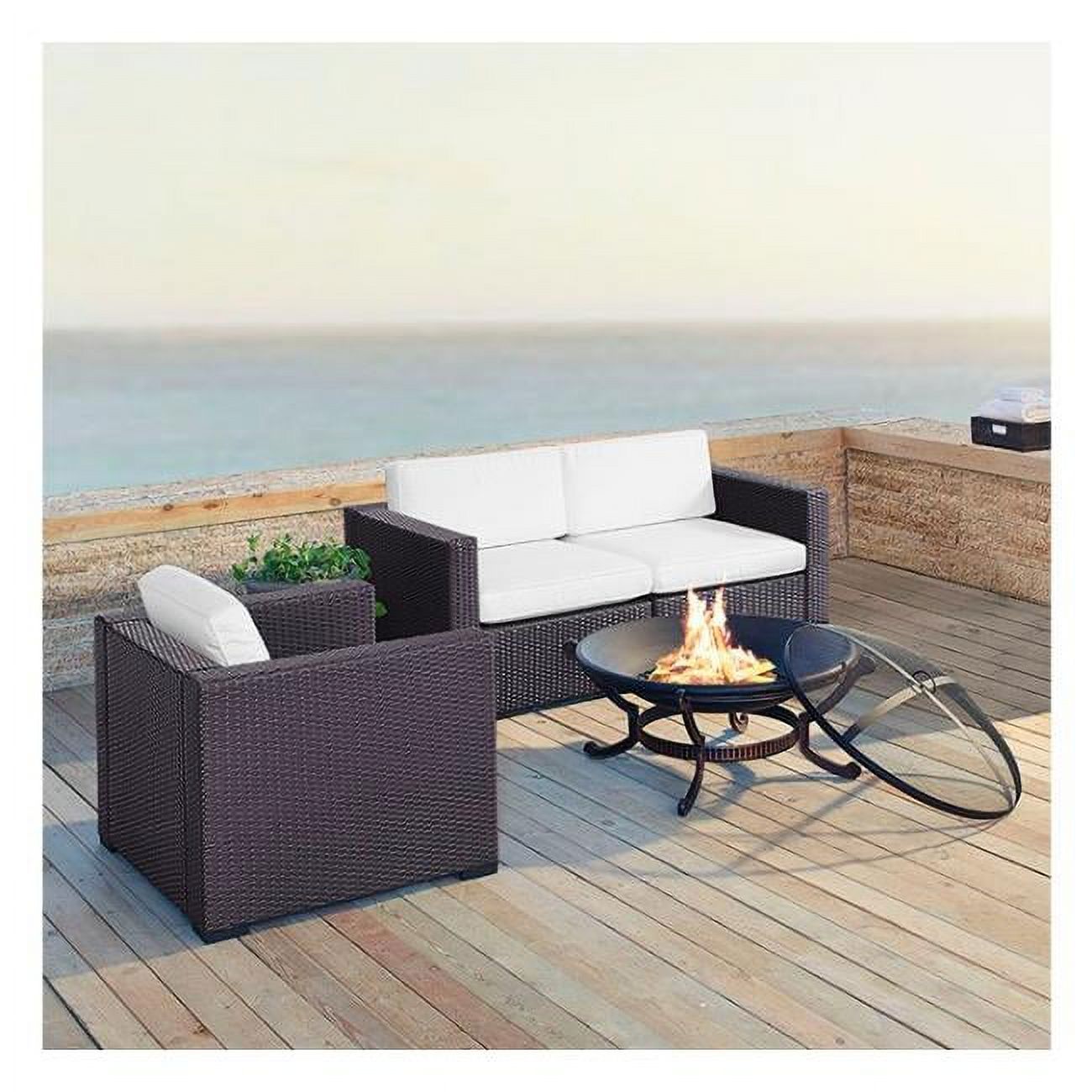 Crosley Biscayne 4 Piece Wicker Patio Fire Pit Sofa Set in Brown and White - image 1 of 4