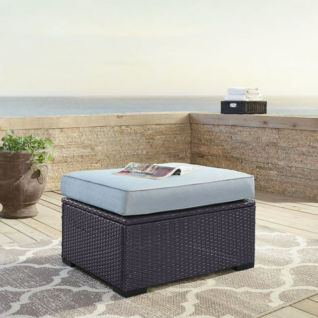 Crosley Biscayne Outdoor Wicker Ottoman White/Brown-Color:Brown,Style:Midst Cushions