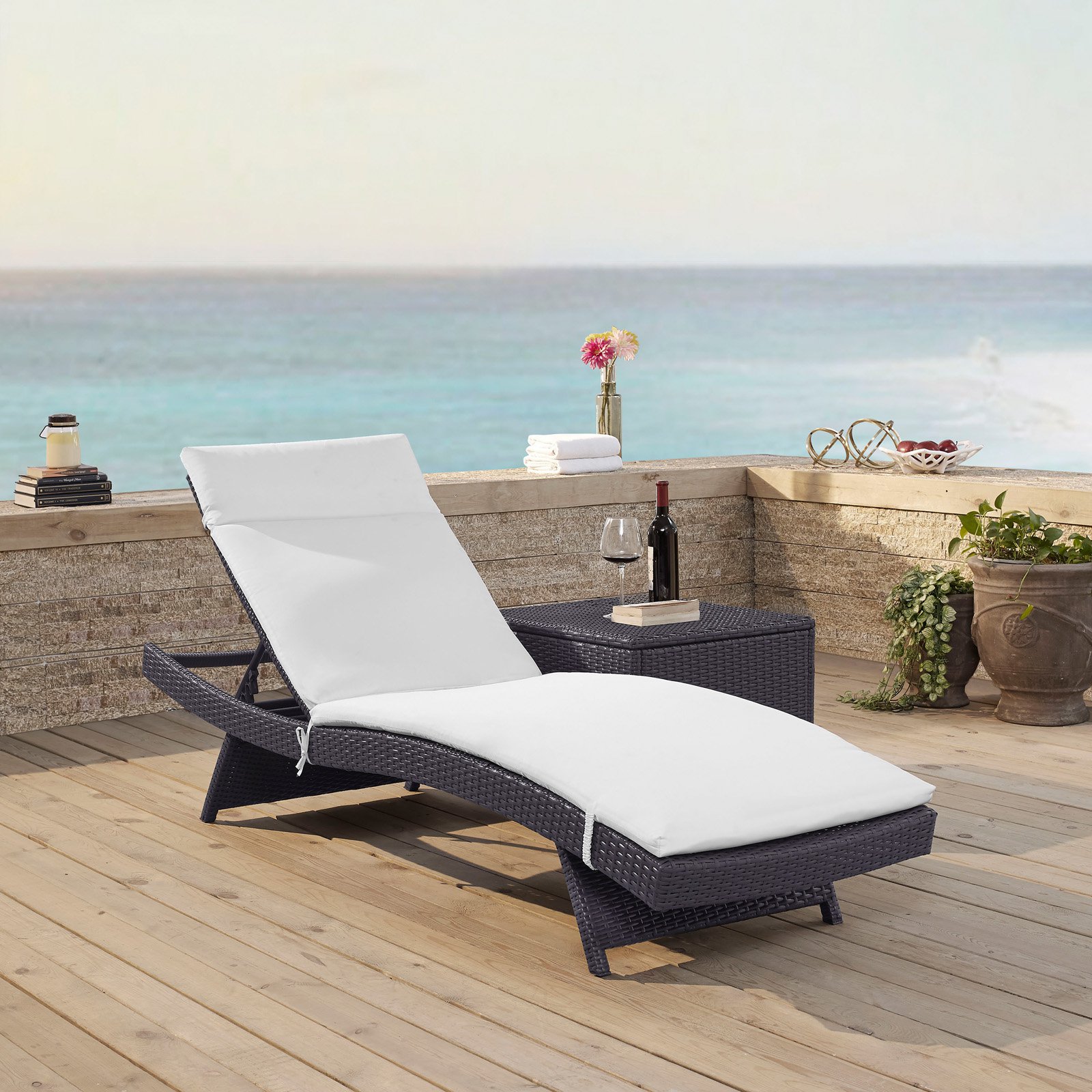 Crosley Biscayne Patio Chaise Lounge in Brown and White - image 1 of 9