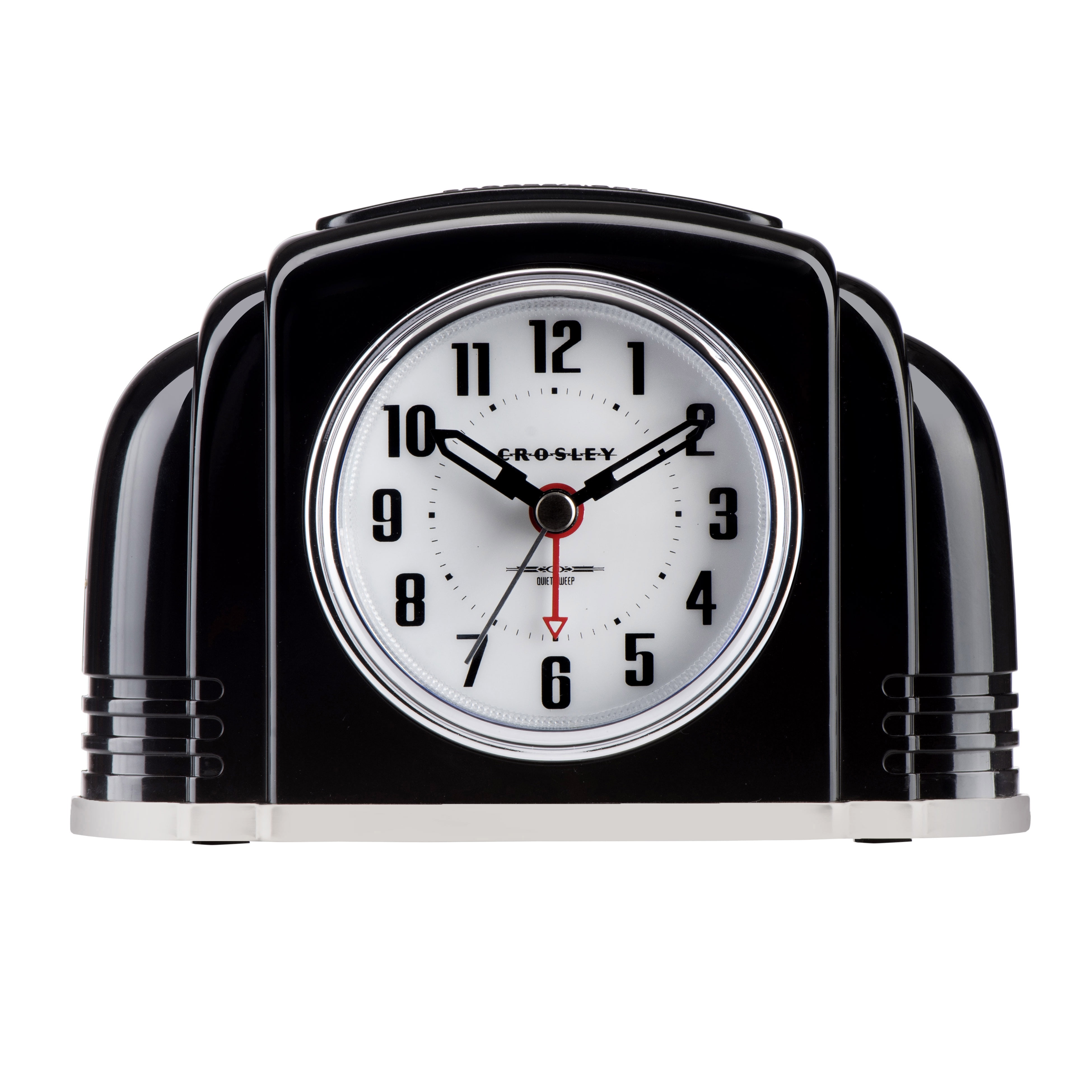 Black Art Deco Metal Analog Alarm Clock with Ivory Dial