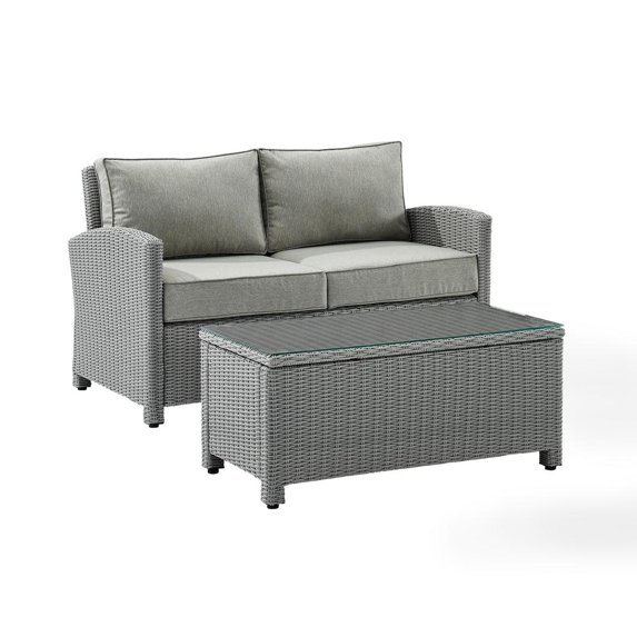 Crosley Bradenton 2 Piece Wicker Patio Sofa Set in Gray