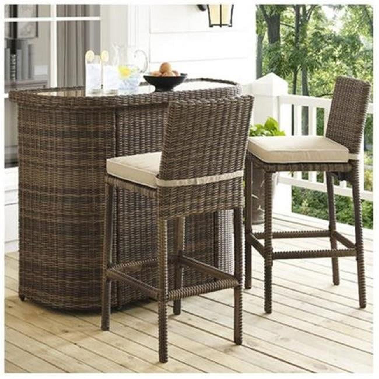 Crosley Bradenton 3 Piece Wicker Patio Bar Set in Brown and Sand Sansujyuku sansujyuku.com