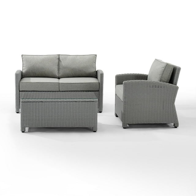 Crosley Bradenton 3 Piece Wicker Patio Sofa Set in Gray