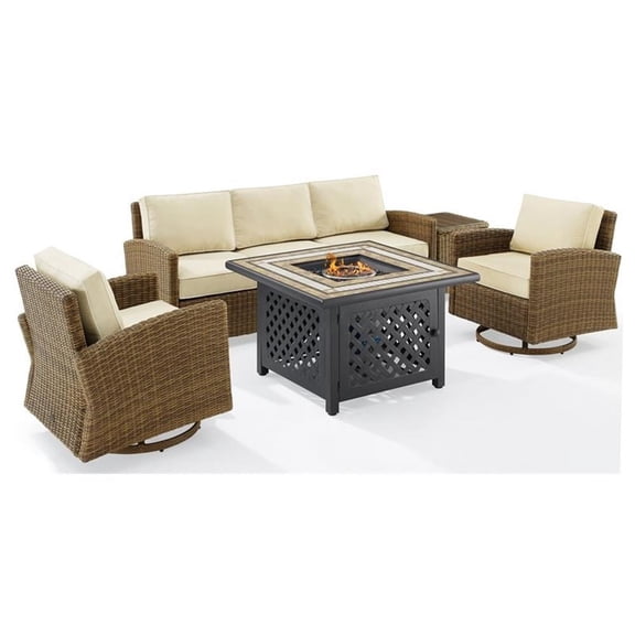 Crosley Furniture Bradenton 5Pc Outdoor Swivel Rocker Sofa Set W/ Fire Table