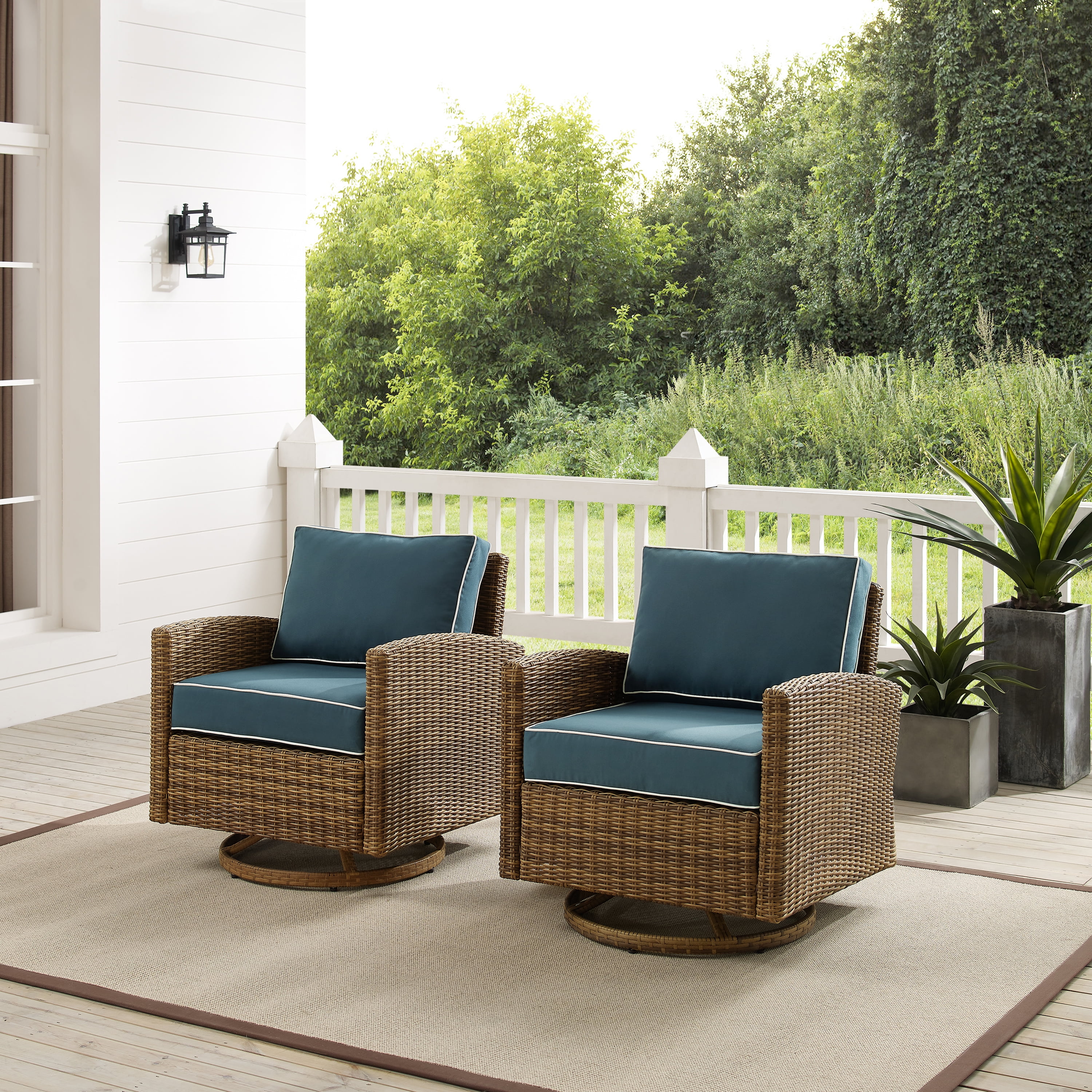 Wicker Car Rocker Crosley Bradenton Wicker Swivel Rocker Chair Set with Cushions, Navy ...