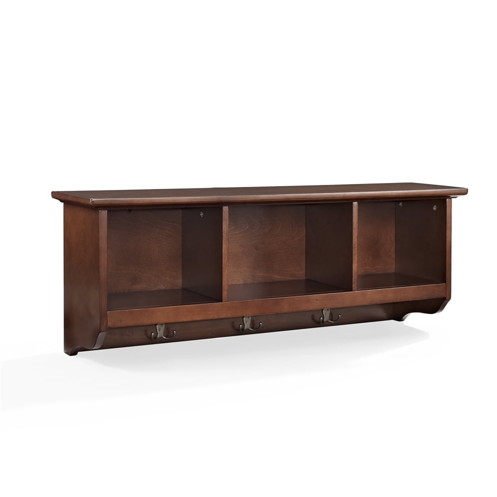 Elegant Mahogany Wood Wall-Mounted Coat Rack with Storage Cubbies