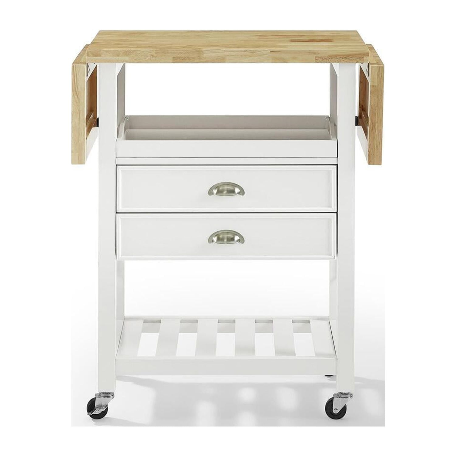 Crosley Bristol Wood Top Drop Leaf Kitchen Cart in White