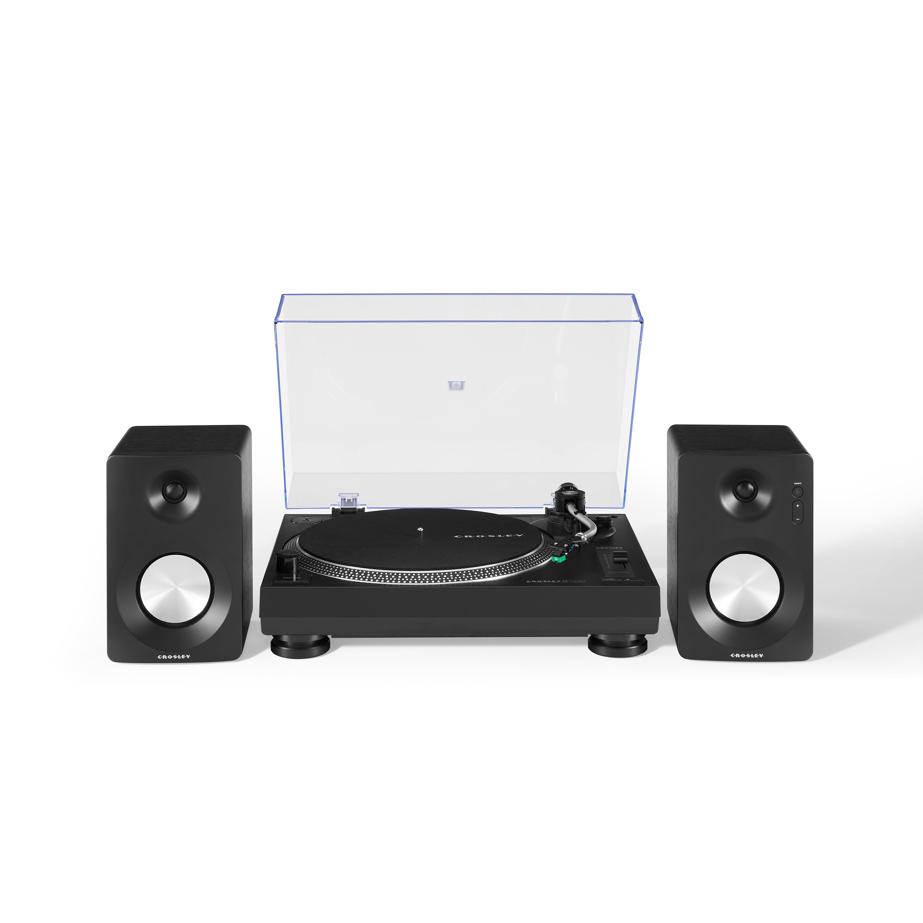 Black Aluminum Turntable with Bluetooth and Stereo Speakers