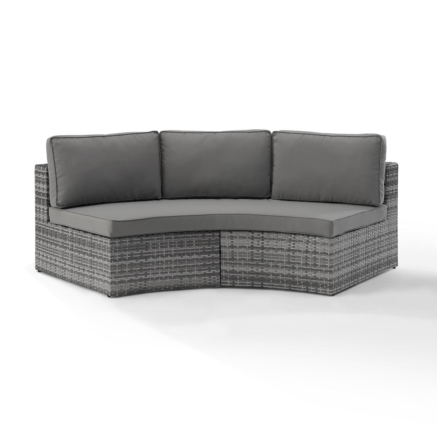 Crosley Catalina Outdoor Wicker Curved Patio Sectional Sofa in Gray