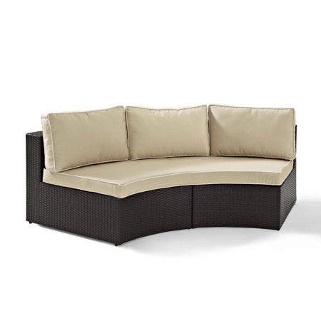 Crosley Catalina Wicker Curved Patio Sectional Sofa in Brown and Sand