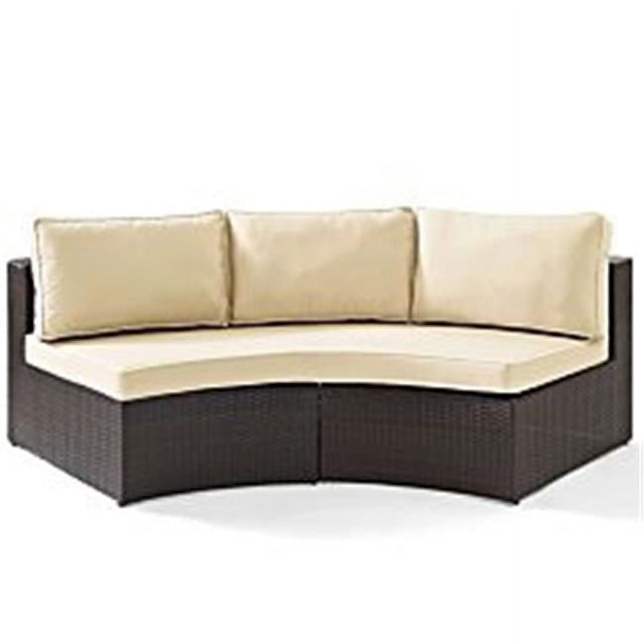 Crosley Catalina Wicker Patio Round Sectional Sofa with Sand Cushions