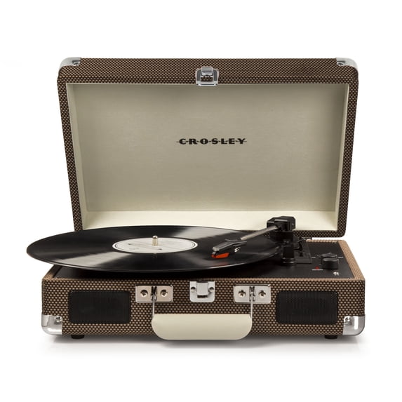 Crosley Cruiser Deluxe Stereo Bluetooth Portable Suitcase Record Player with 3-speed Turntable - Tweed - CR8005D-TW