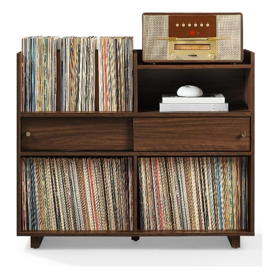 Crosley Dylan Record Player Cabinet With Vinyl And CD Storage in Walnut