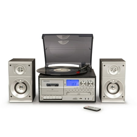 Crosley CR7014A-BK Eclipse 3-Speed Turntable with Bluetooth, AM/FM Radio, CD/Cassette Player, USB, SD Card Reader, Aux-in