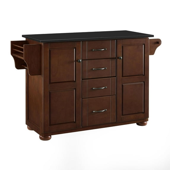Crosley Eleanor Mahogany Kitchen Island with Granite Top-Color:Mahogany,Style:Black Granite