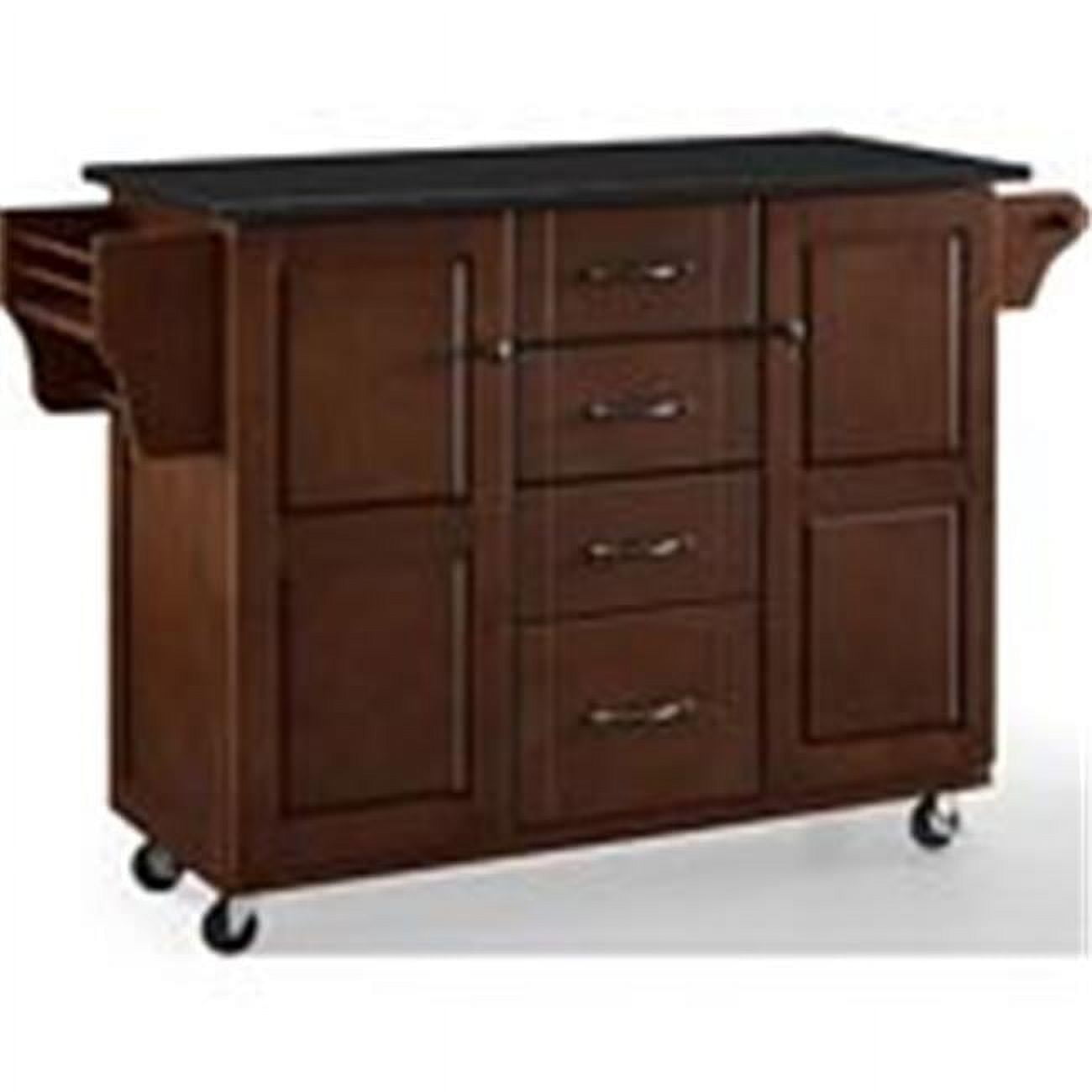 Eleanor Mahogany Granite Top Rectangular Kitchen Cart with Storage