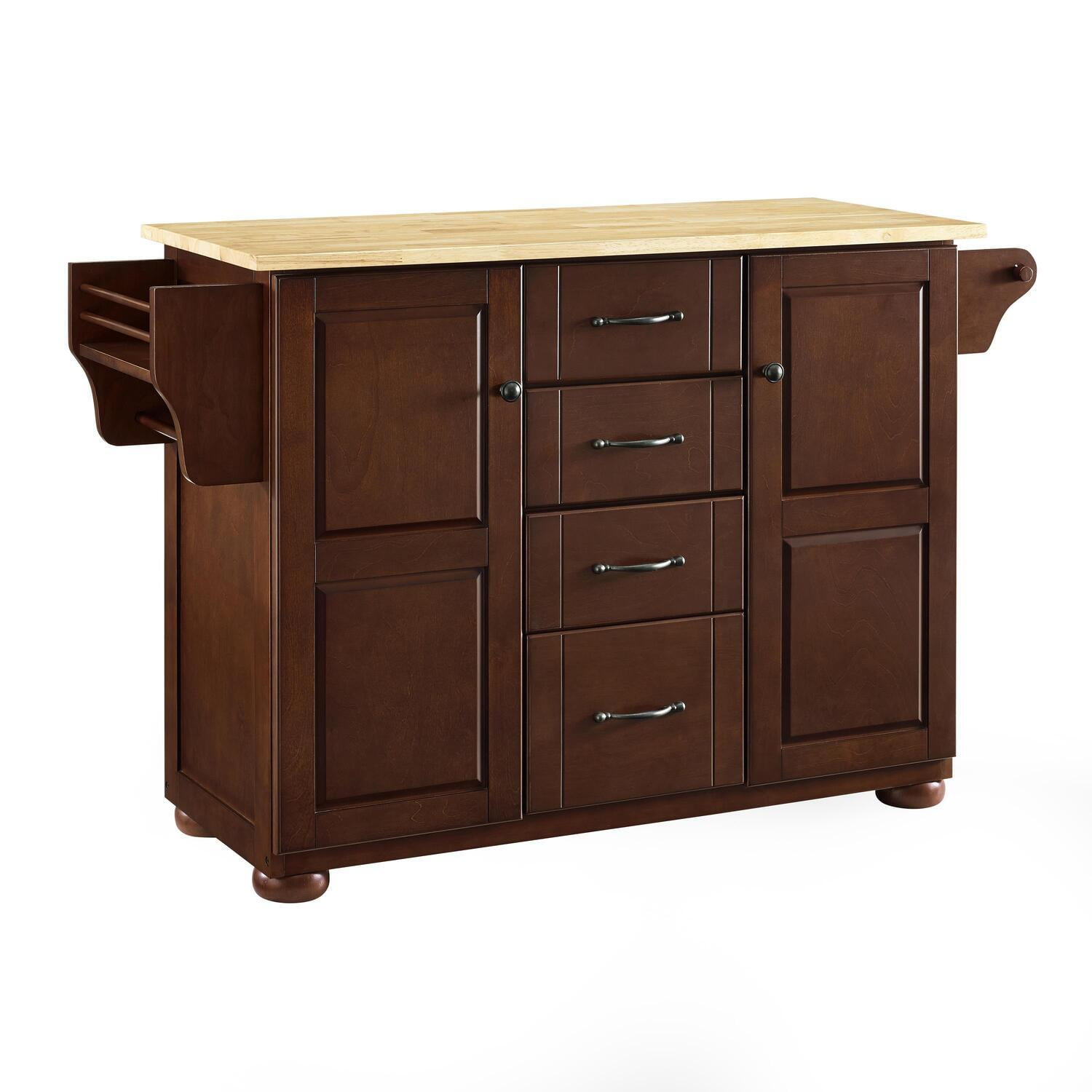 Eleanor Mahogany Kitchen Island with Natural Wood Top and Storage