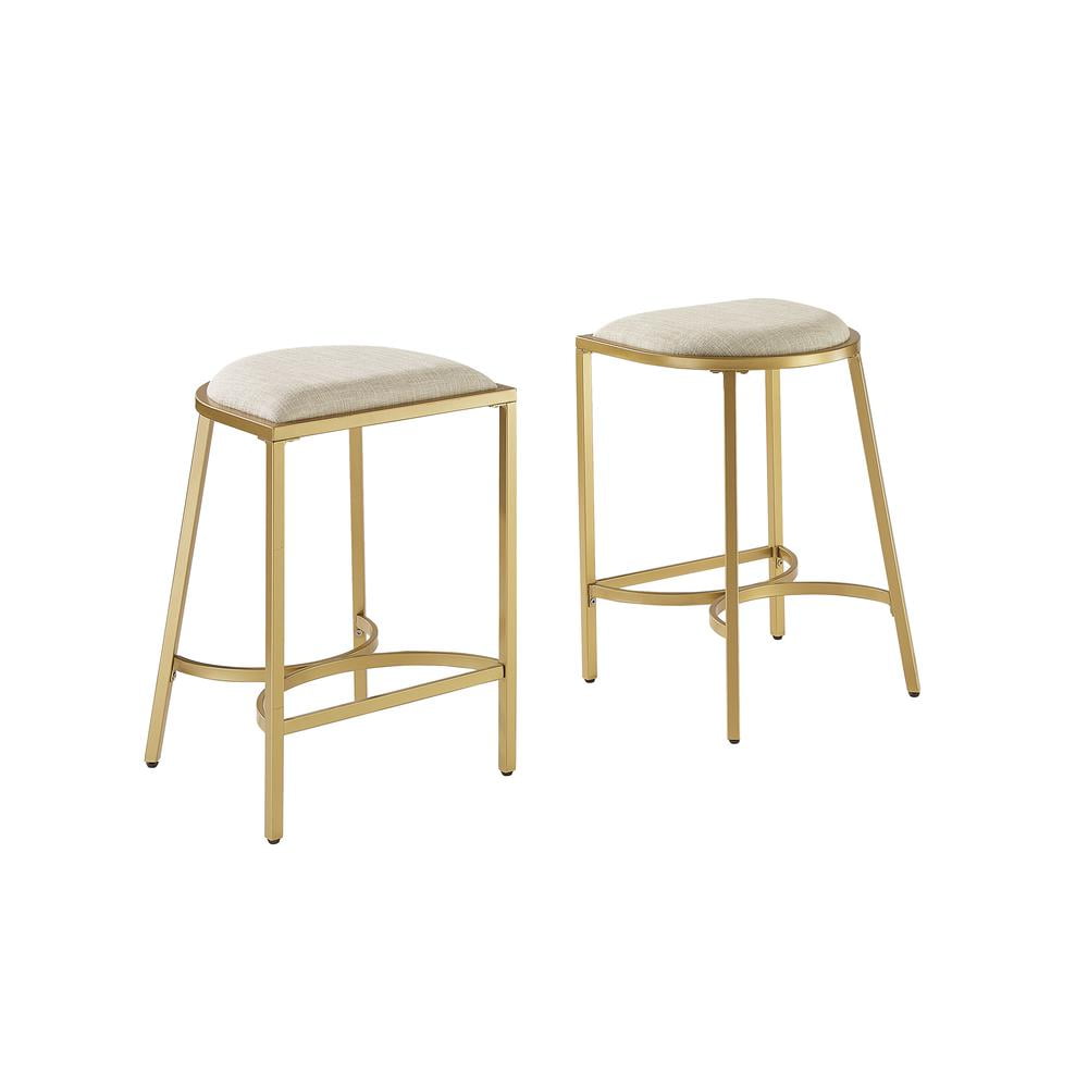 Ellery Backless Half-Round Oatmeal Cushioned Counter Stool Set in Gold