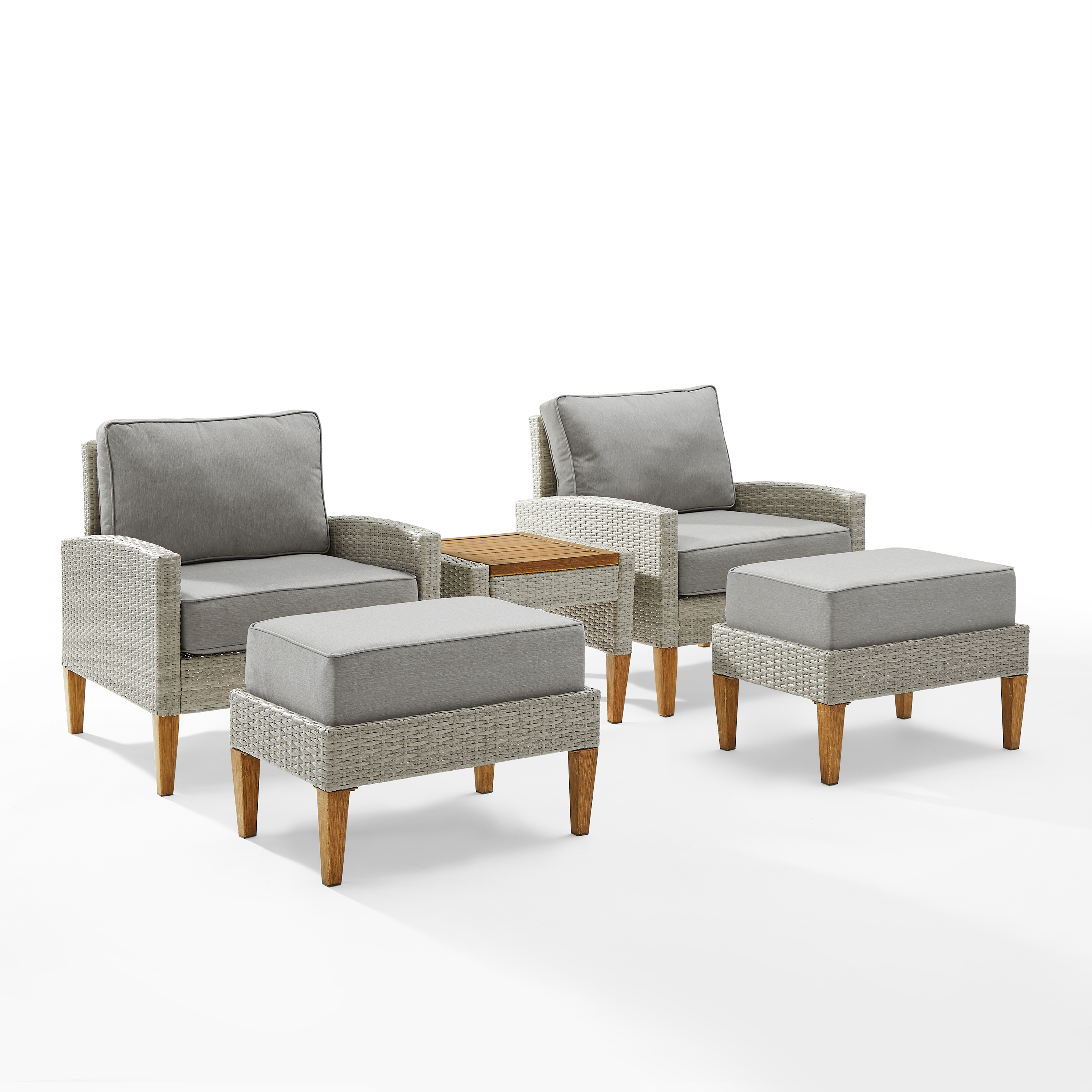 Crosley Fruniture Capella 5Pc Outdoor Wicker Chair Set Gray/Acorn - Side Table, 2 Armchairs, & 2 Ottomans - image 1 of 16