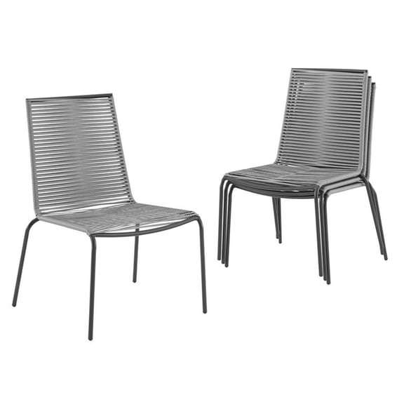 Crosley Fruniture Fenton 4Pc Outdoor Wicker Stackable Chair Set Gray/Matte Black - 4 Chairs