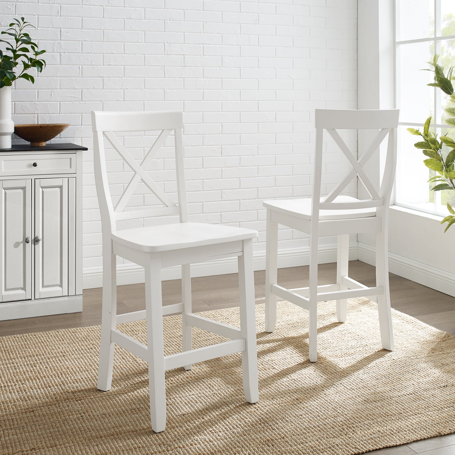 Classic White Solid Wood X-Back 24" Counter Stool Set