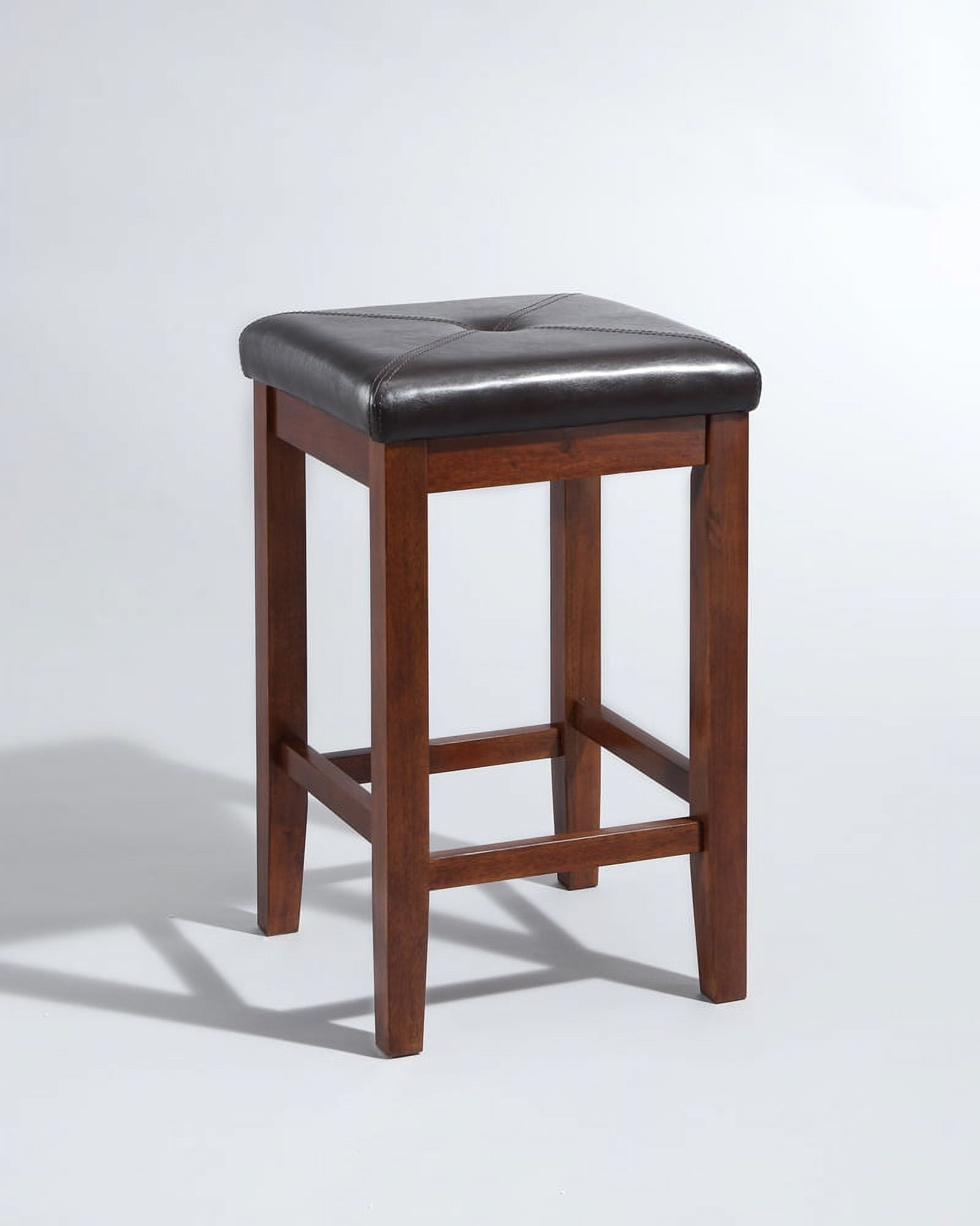 Vintage Mahogany 24" Backless Wood and Leather Counter Stools