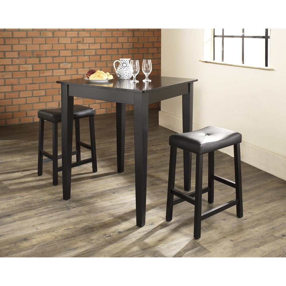Black Pub Dining Set with Upholstered Saddle Stools