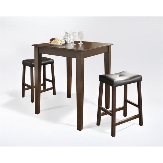 Crosley Furniture 3-Piece Pub Dining Set with Tapered Leg and Upholstered Saddle Stools