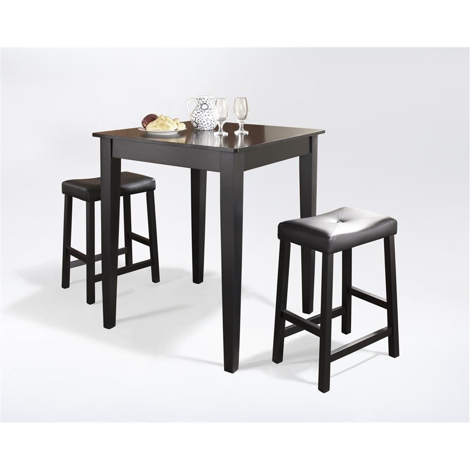 Black Pub Dining Set with Upholstered Saddle Stools