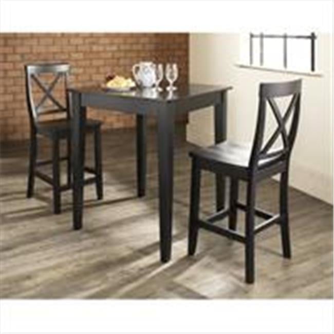 Elegant 3-Piece Black Pub Dining Set with X-Back Hardwood Chairs