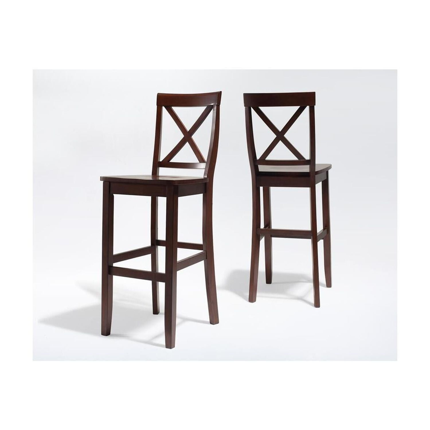 Set of 2 30-inch Mahogany X-Back Bar Stools