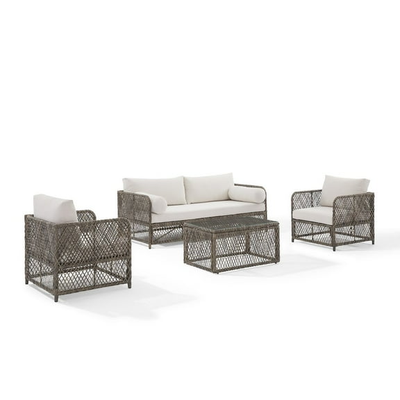 Crosley Furniture 4Pc Wicker Outdoor Sofa Patio Furniture Set- Sofa, Coffee Table, & 2 Chairs