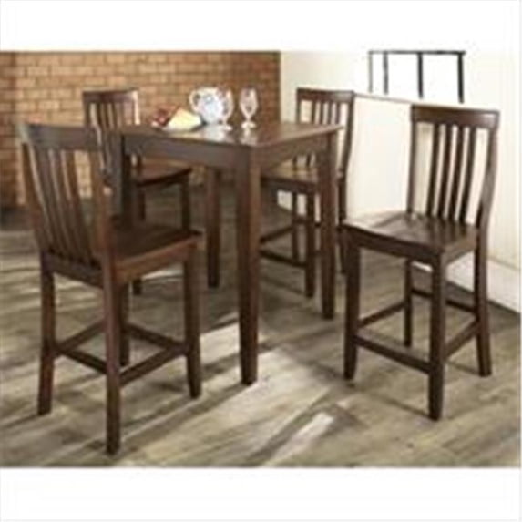 Crosley Furniture 5 Piece Pub Dining Set with Tapered Leg and School House Stools in Vintage Mahogany Finish