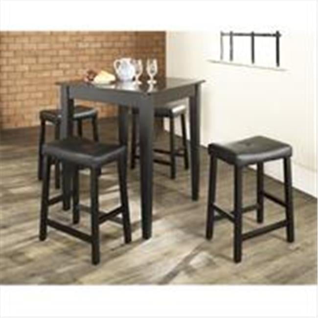 Black 5-Piece Pub Dining Set with Upholstered Stools