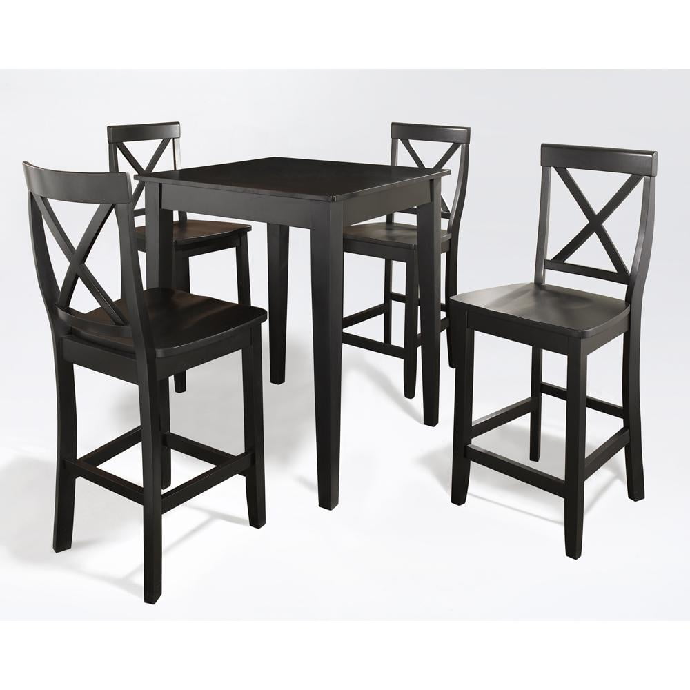 Black 5-Piece Pub Dining Set with X-Back Stools