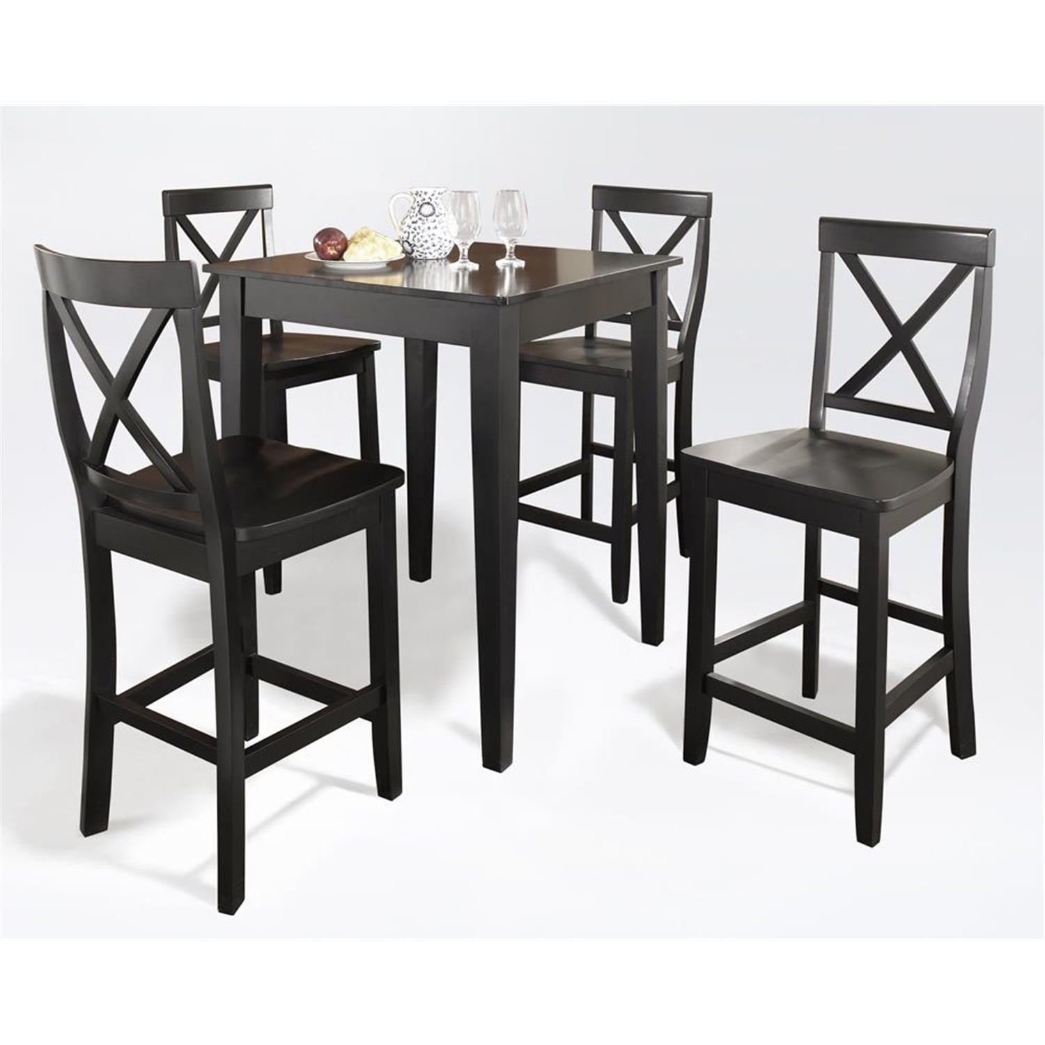 Black 5-Piece Pub Dining Set with X-Back Stools